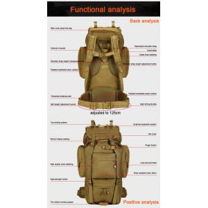 Рюкзак 70L Molle Military Hiking Camping 70х30х20cm 70L, ATACS FG (008ATFG)